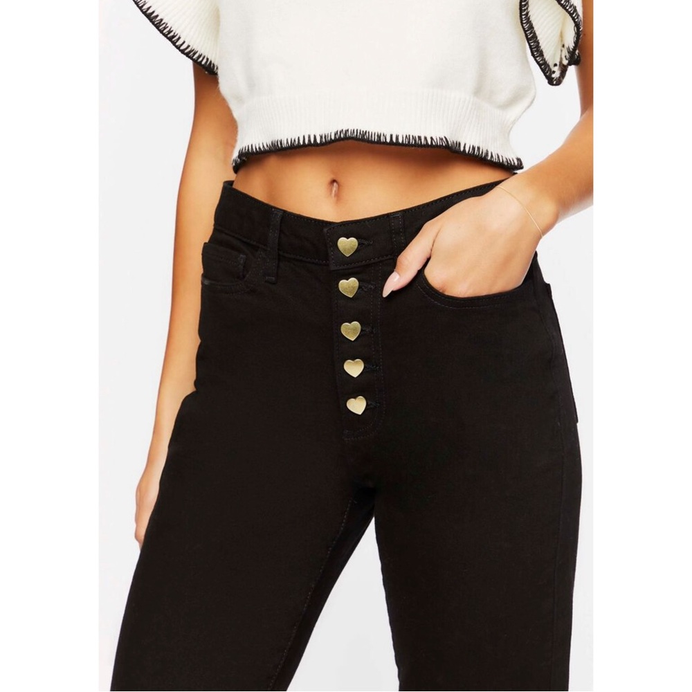 Heart Button Straight Leg Jeans